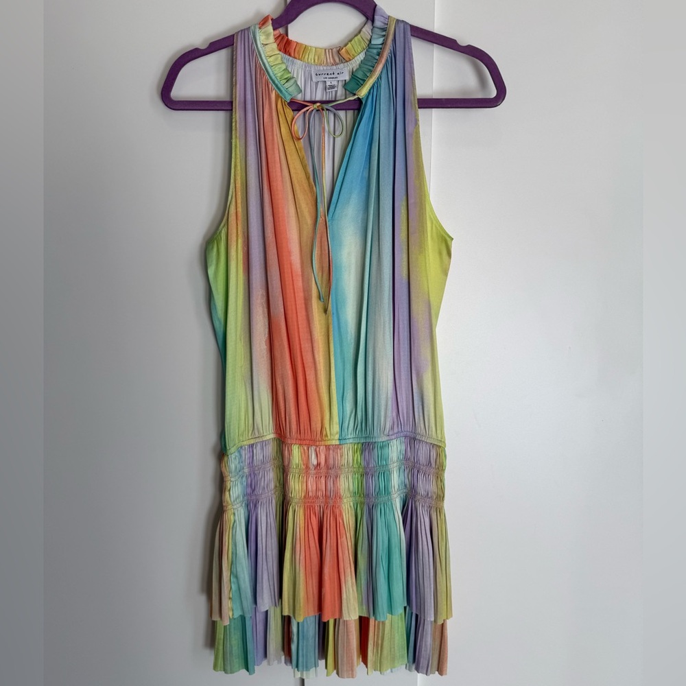 Current Air Los Angeles Cara Pleated Mini Dress Rainbow ๐ Tiered Drop Waist L - Picture 4 of 15